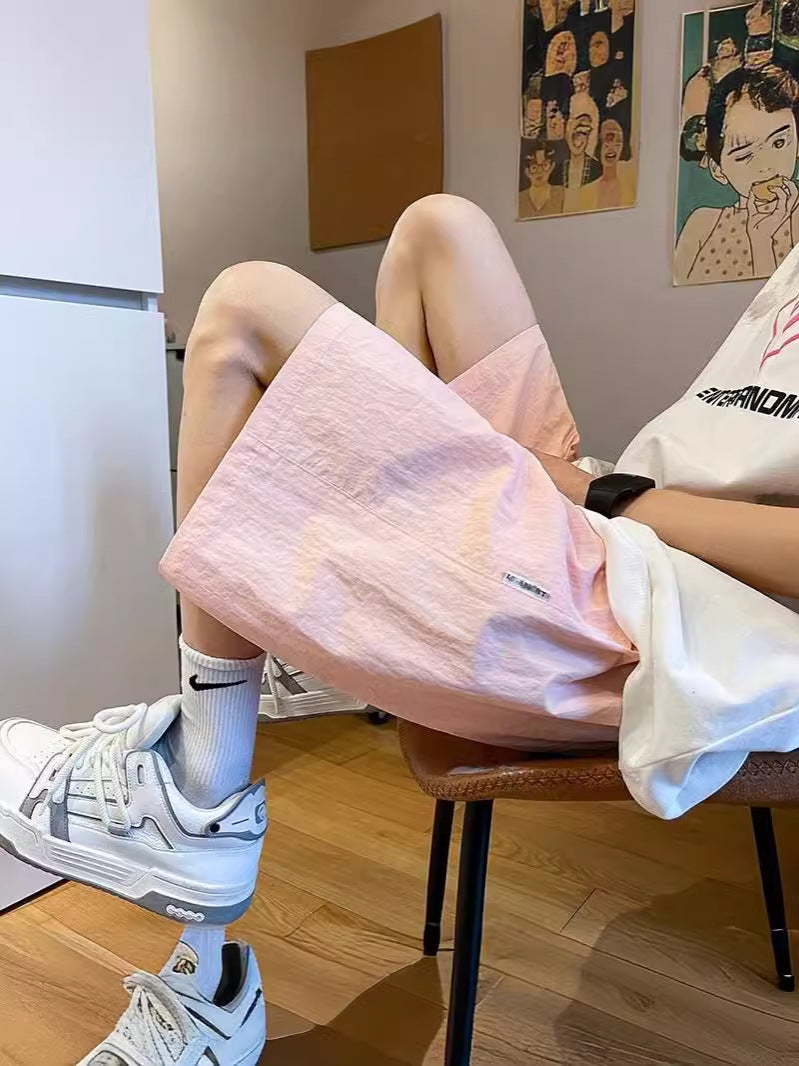 Men's Pink Quick-Dry Sports Shorts Loose Fit Summer