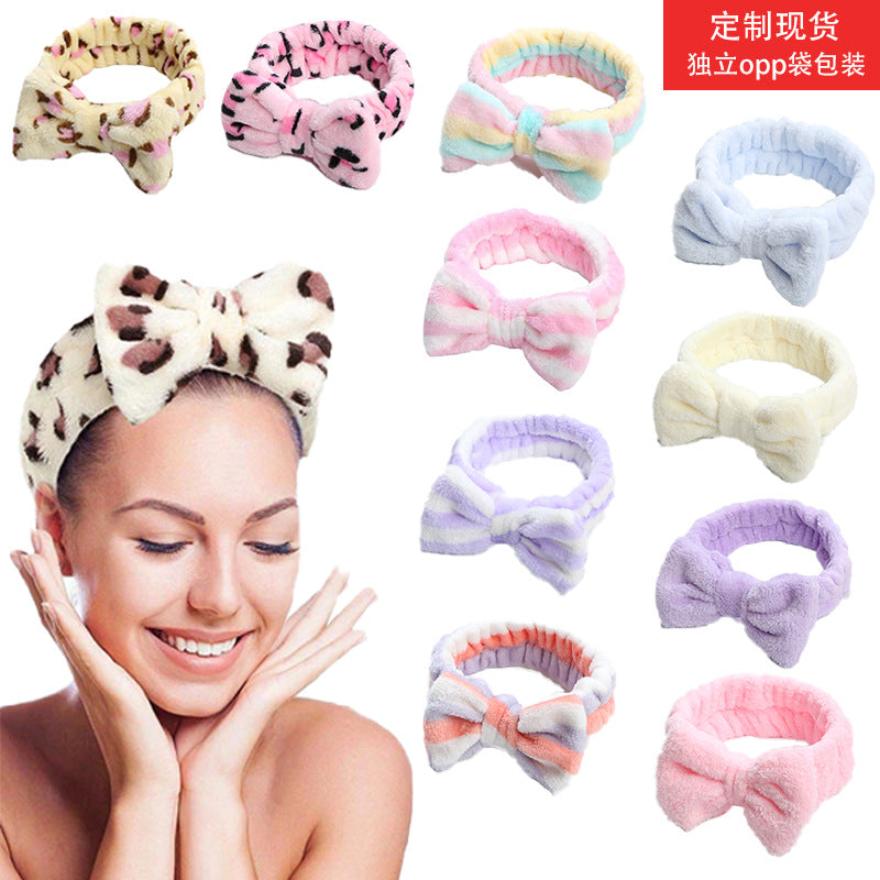 Flannel Leopard Print Bow Headband for Face Washing and Skincare