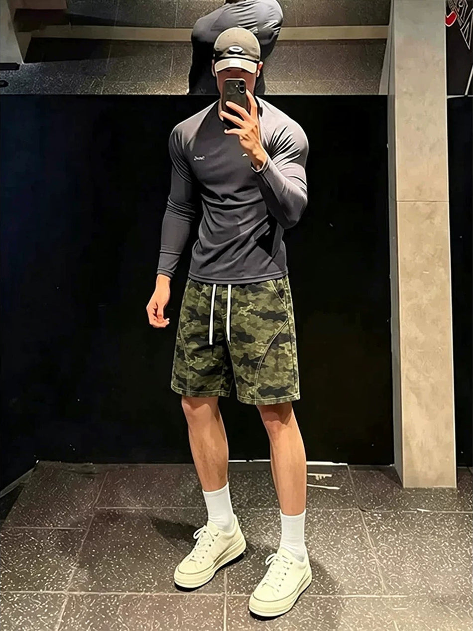 Men's Camouflage Denim Five-Point Shorts Retro Workwear Style