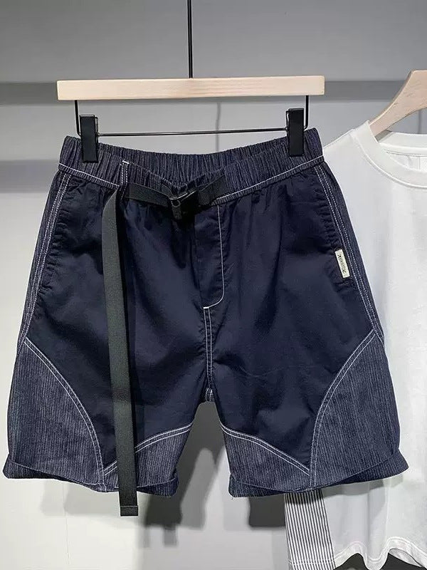 Color-Blocked Denim Men's Loose Fit Casual Shorts