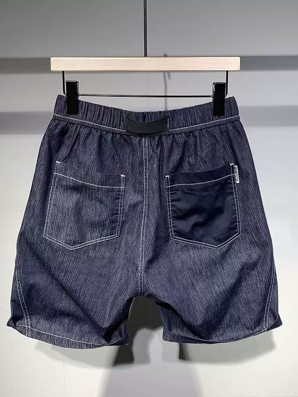 Color-Blocked Denim Men's Loose Fit Casual Shorts