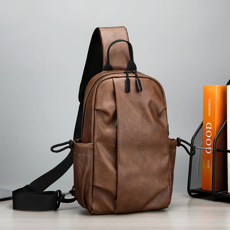 Men's Waterproof PU Crossbody Chest Bag Lightweight Sling Bag