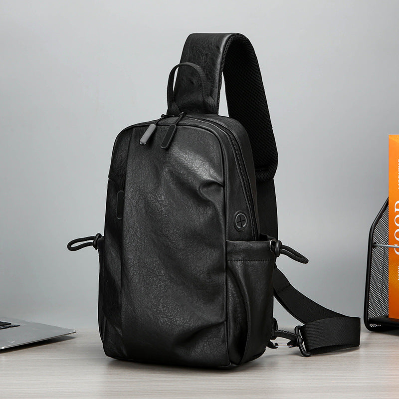Men's Waterproof PU Crossbody Chest Bag Lightweight Sling Bag