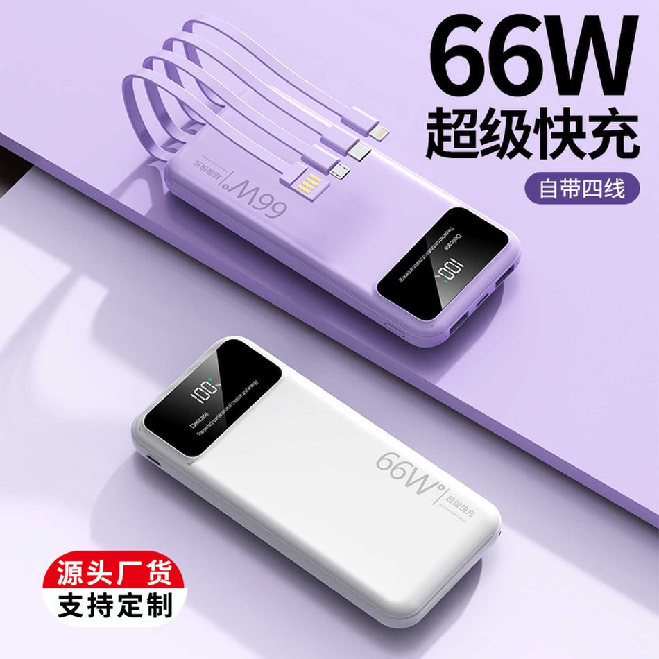 66W Fast Charging Power Bank 20000mAh with Built-In Cables
