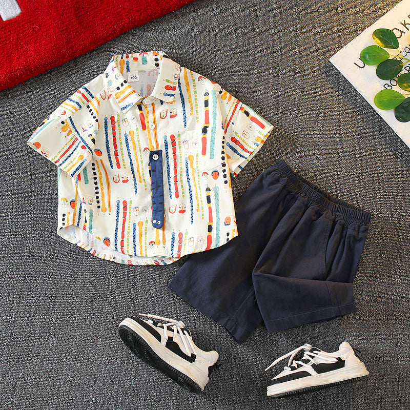Boys Cotton Summer Shirt and Shorts Set Cartoon Casual Outfit