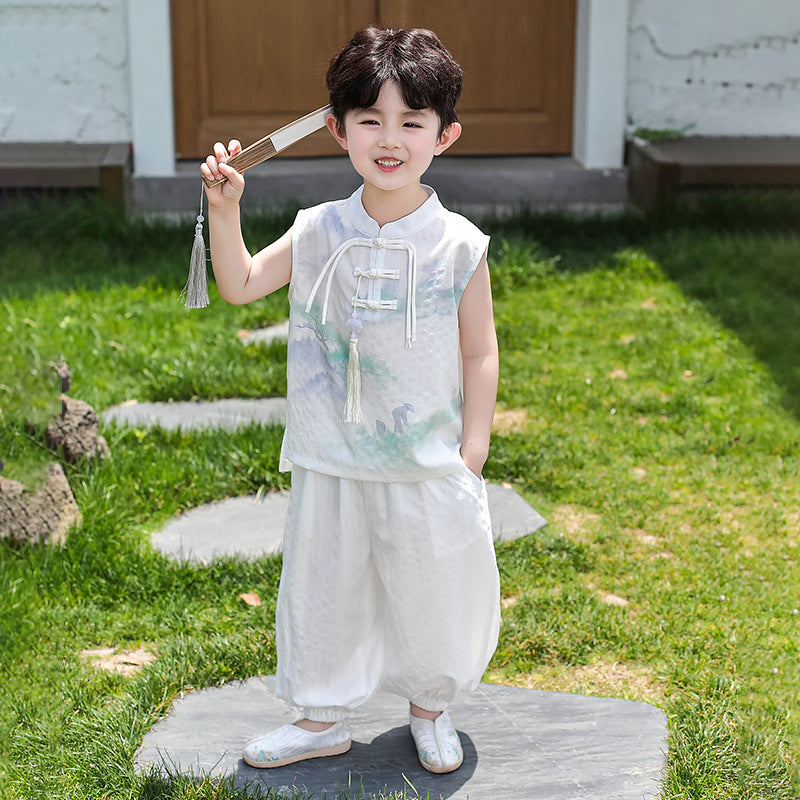 Kids Traditional Hanfu Vest Set Lightweight Chinese Style Outfit