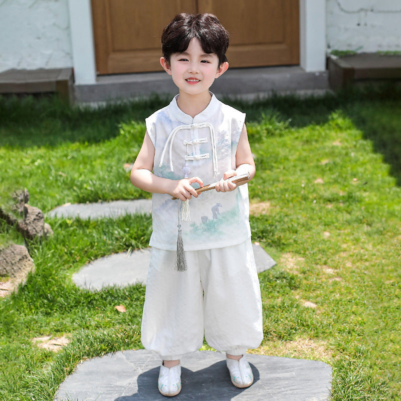 Kids Traditional Hanfu Vest Set Lightweight Chinese Style Outfit