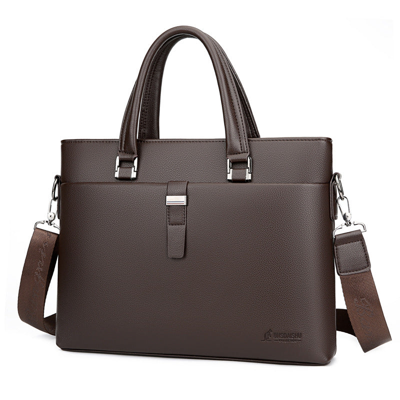Men's PU Business Crossbody Bag 14-Inch Laptop Briefcase Shoulder