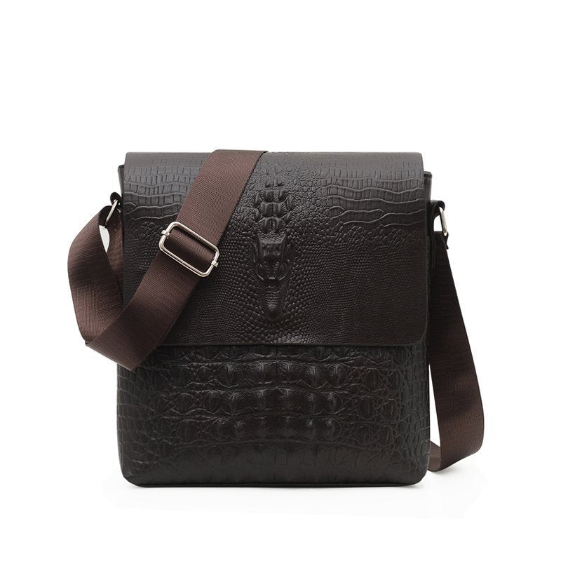 Men's Crocodile Pattern PU Business Crossbody Briefcase Bag