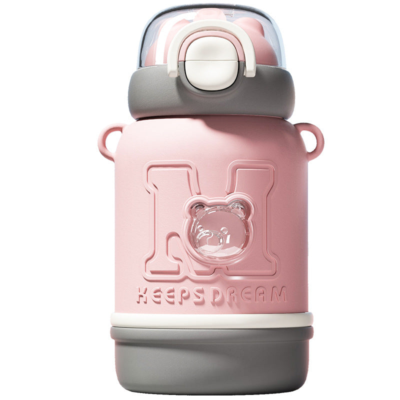 Kids 304 Stainless Steel Double-Drink Straw Insulated Cup
