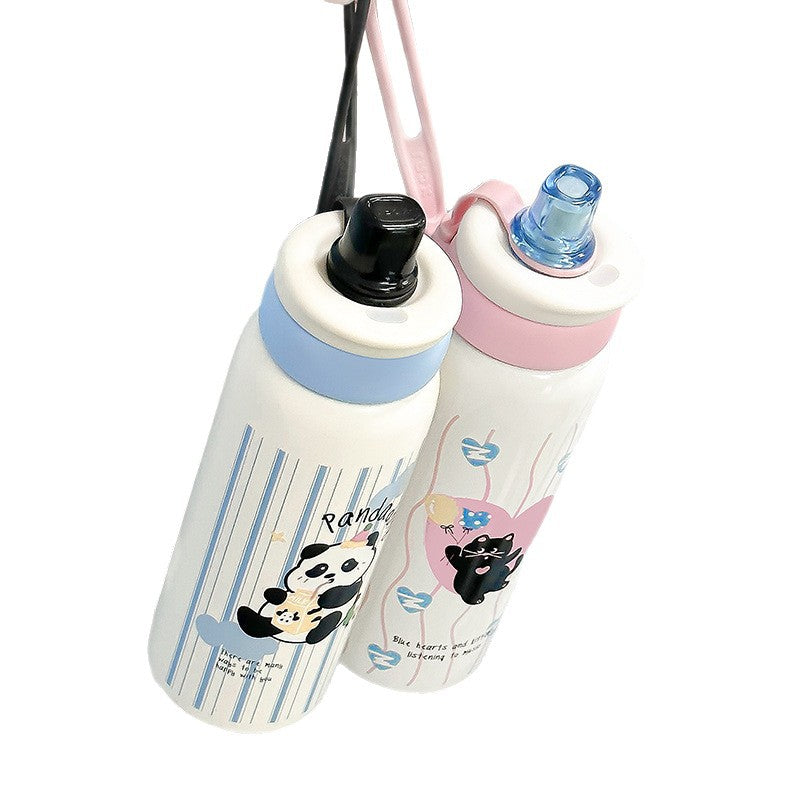 Cartoon 304 Stainless Steel Large Capacity Straw Thermos Cup