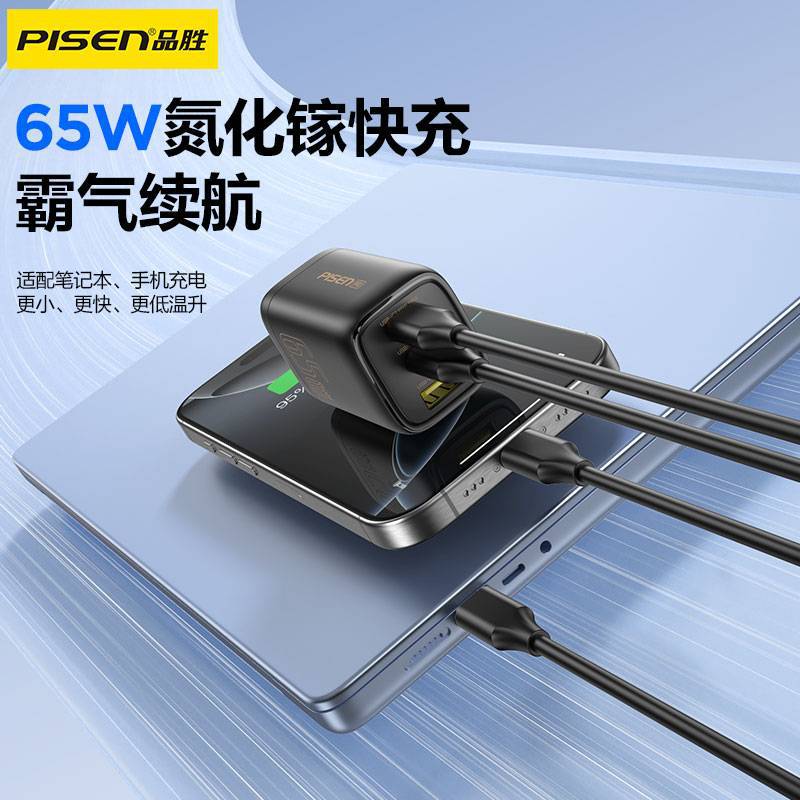 Pisen 65W GaN Multi-Port Type-C PD Fast Charger for Laptop Phone