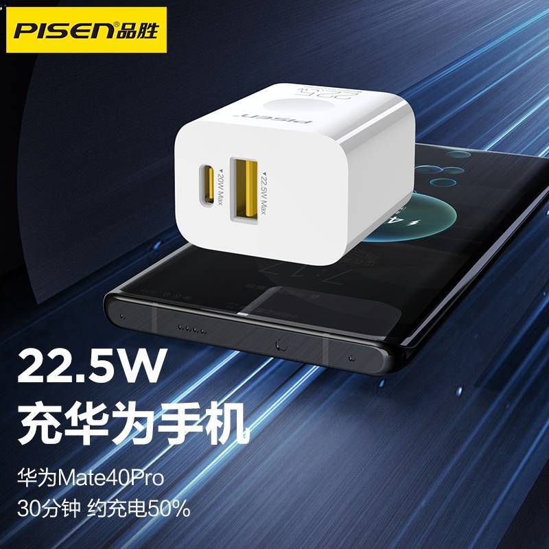 Pisen PD 20W Dual-Port USB Type-C Fast Charger for Apple Android