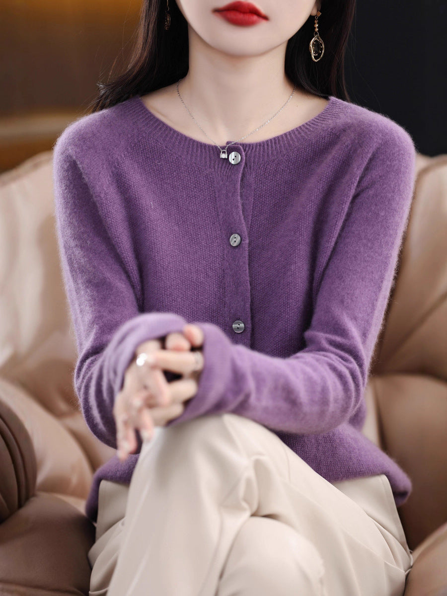 Women's Round Neck Loose Knit Cardigan Sweater