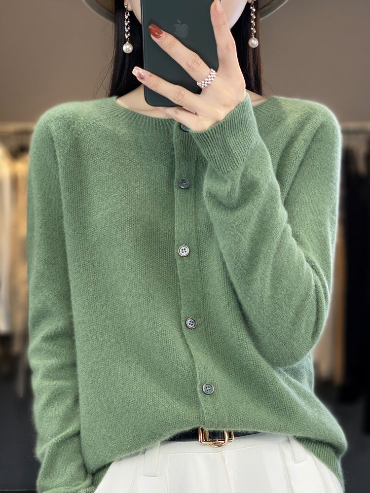 Women's Round Neck Loose Knit Cardigan Sweater