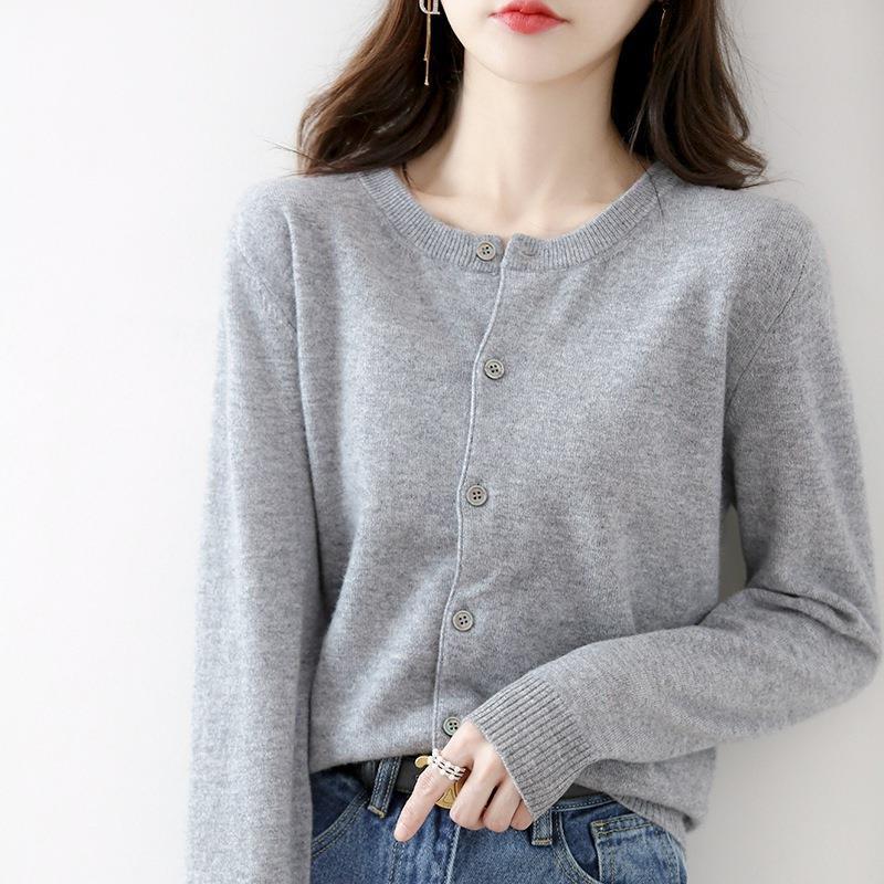 Women's Round Neck Long Sleeve Knit Cardigan Sweater