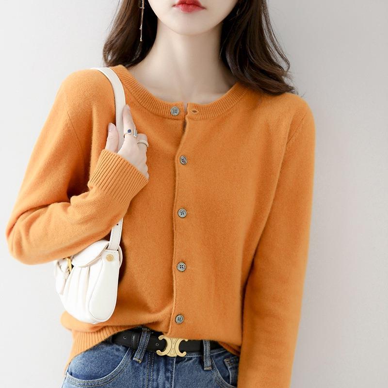 Women's Round Neck Long Sleeve Knit Cardigan Sweater