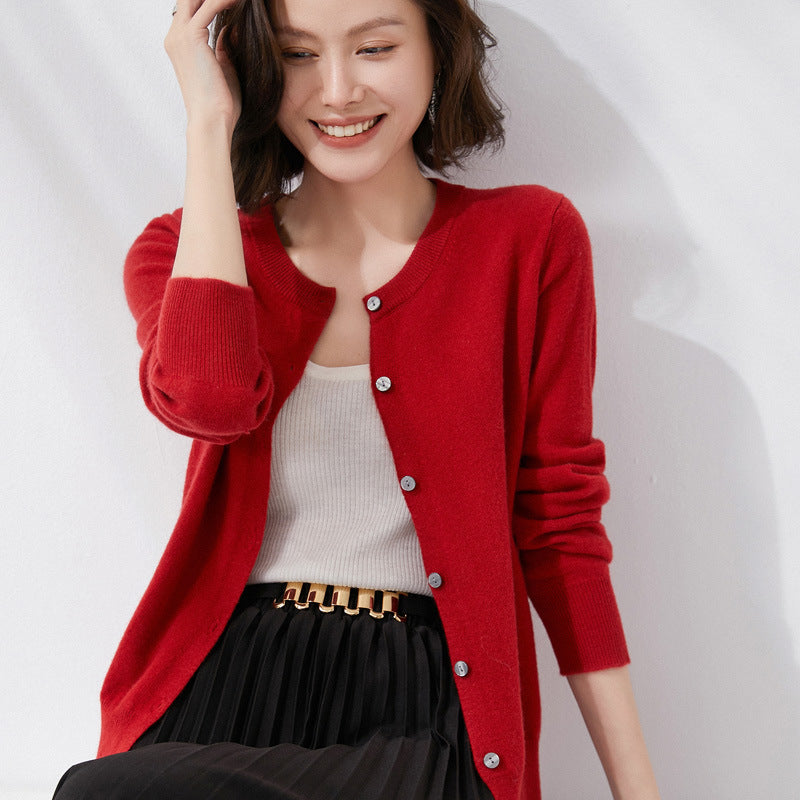 Women's Round Neck Long Sleeve Knit Cardigan Sweater