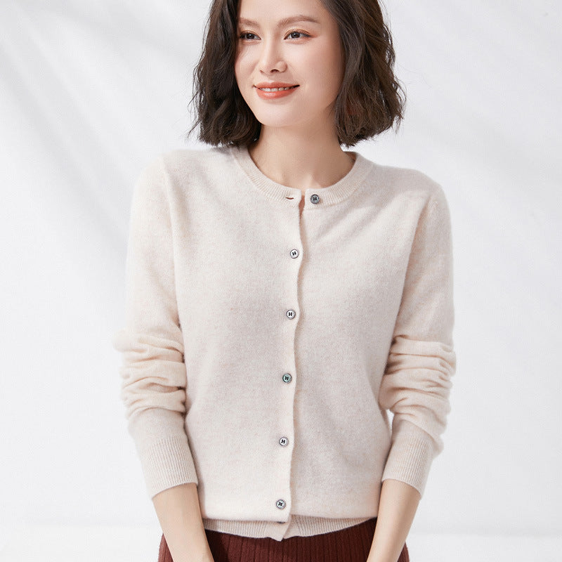Women's Round Neck Long Sleeve Knit Cardigan Sweater