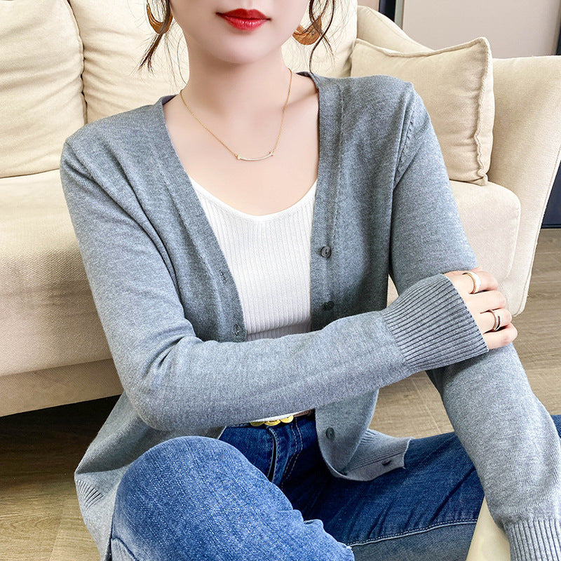 Women's V-Neck Straight Knit Cardigan Office Sweater
