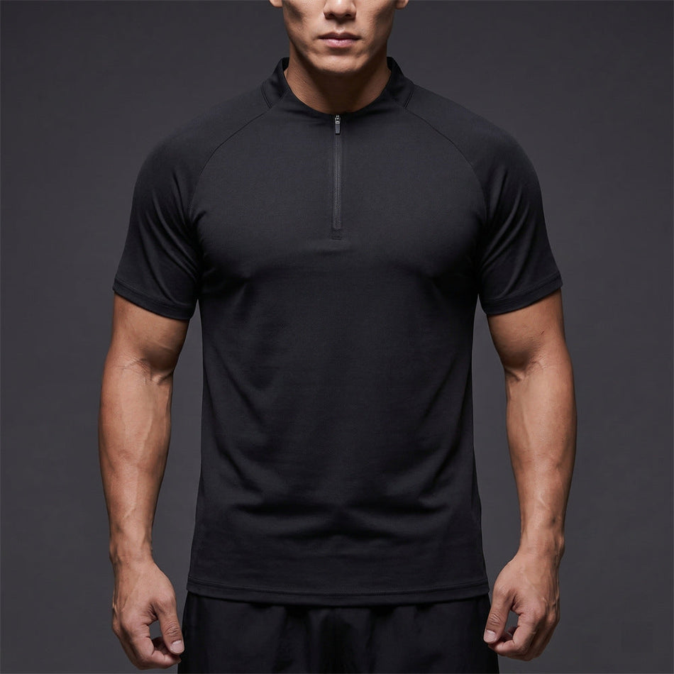 Men's Quick-Dry Zip Neck Performance Sports T-Shirt