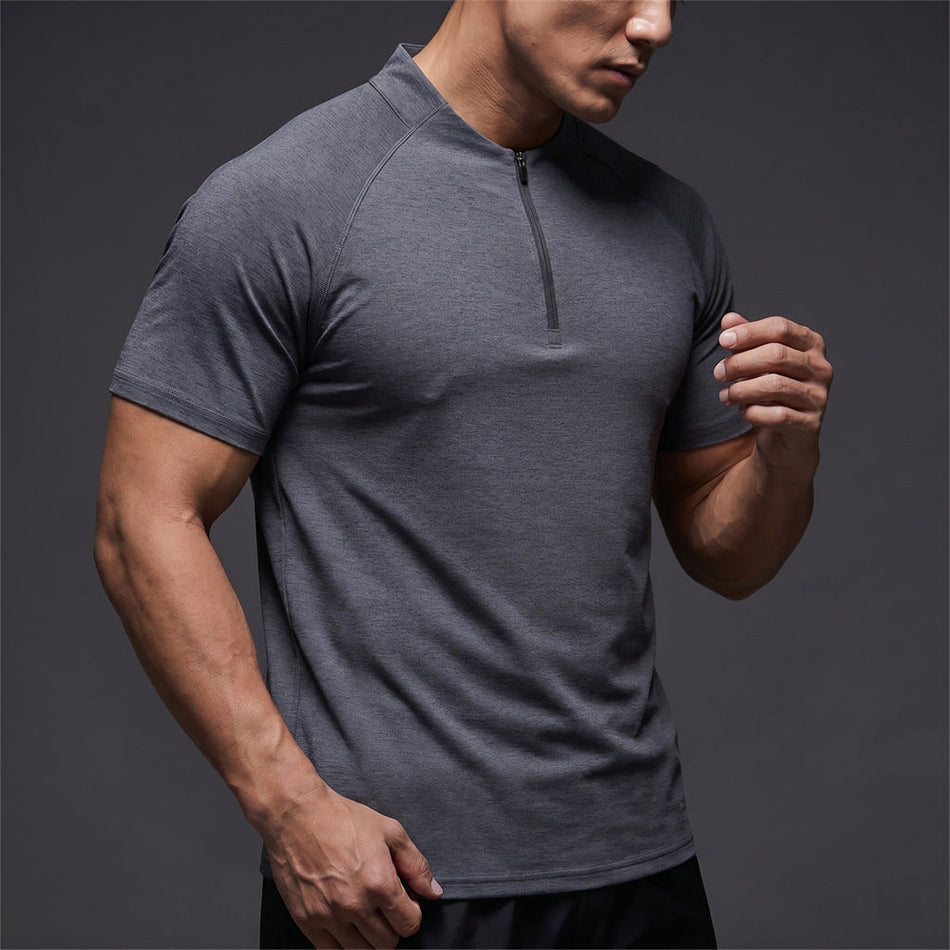 Men's Quick-Dry Zip Neck Performance Sports T-Shirt
