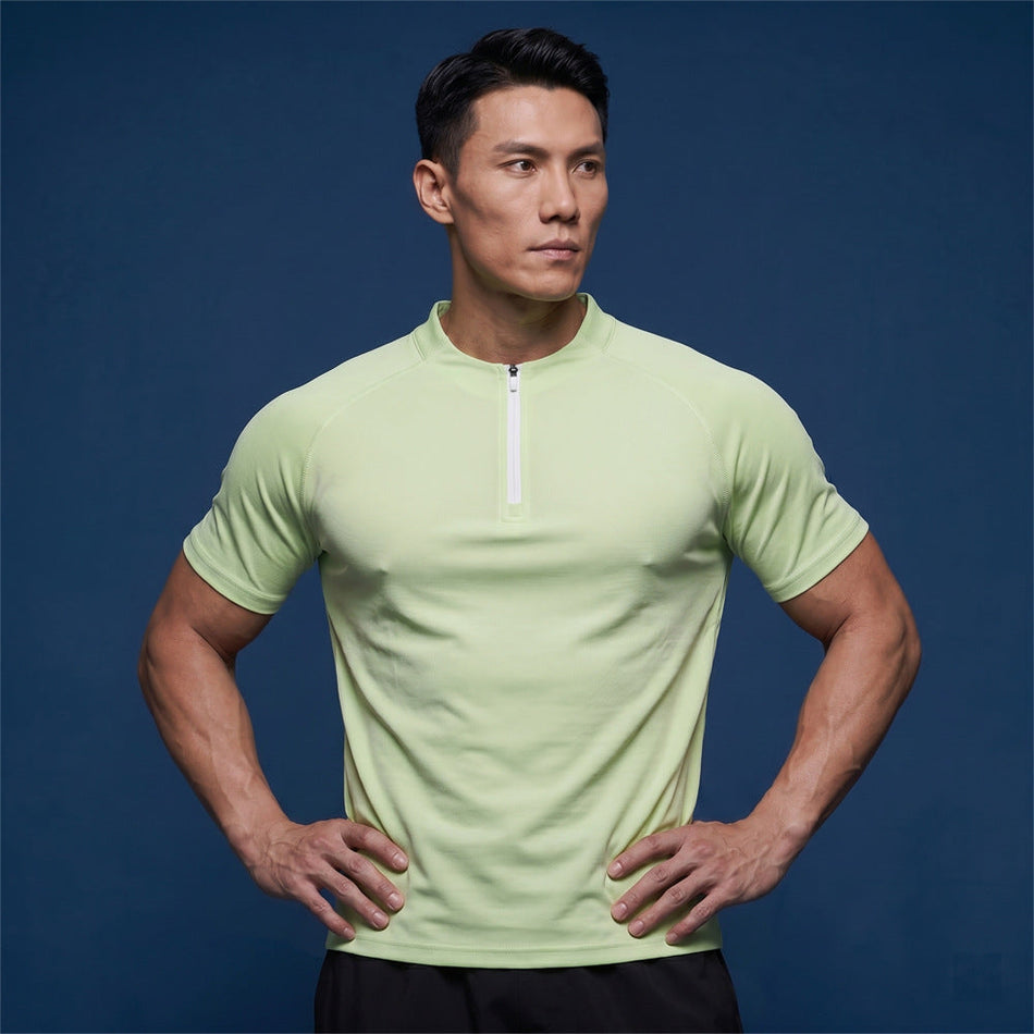 Men's Quick-Dry Zip-Up Performance Training T-Shirt