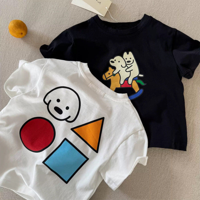 Kids Cartoon Cotton T-Shirt Casual Round Neck Summer Top