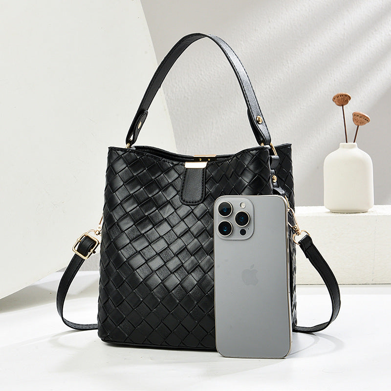 Woven Texture Large Capacity Women Bucket Crossbody Bag