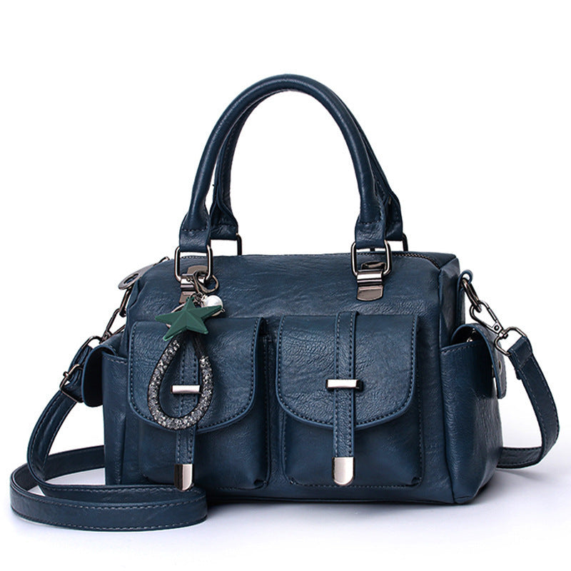 Solid Color Leather Texture Tassel Large Shoulder Bag