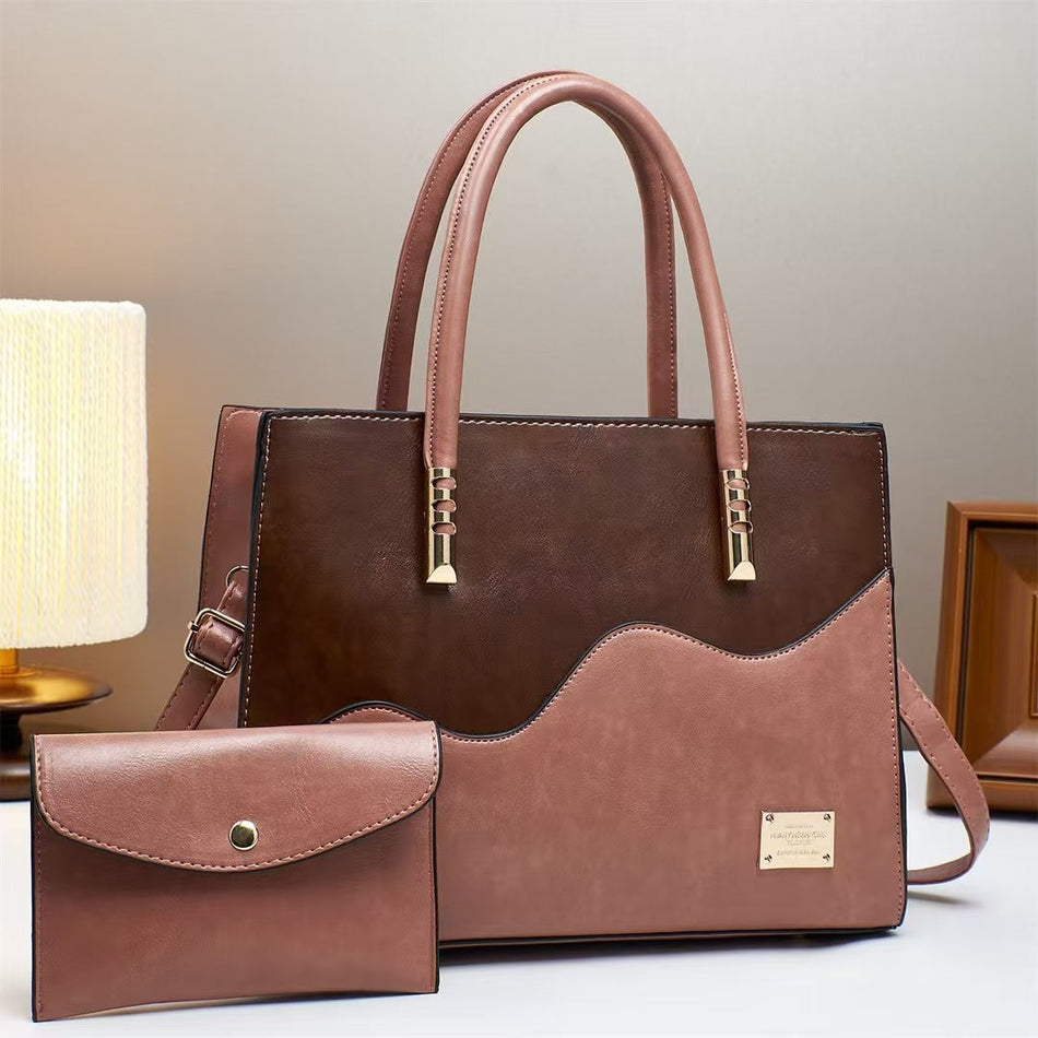 Color Block Large Capacity Women Commuter Tote Bag