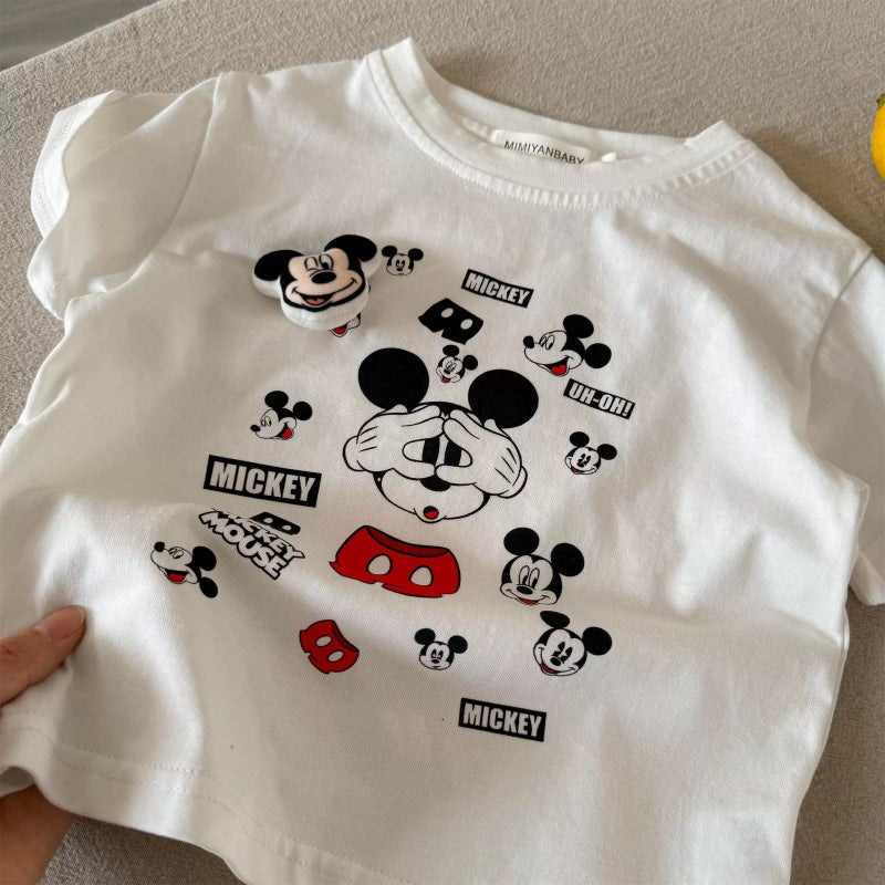 Kids Cartoon Cotton T-Shirt 3D Mickey Print Summer Top