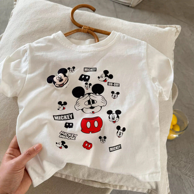 Kids Cartoon Cotton T-Shirt 3D Mickey Print Summer Top