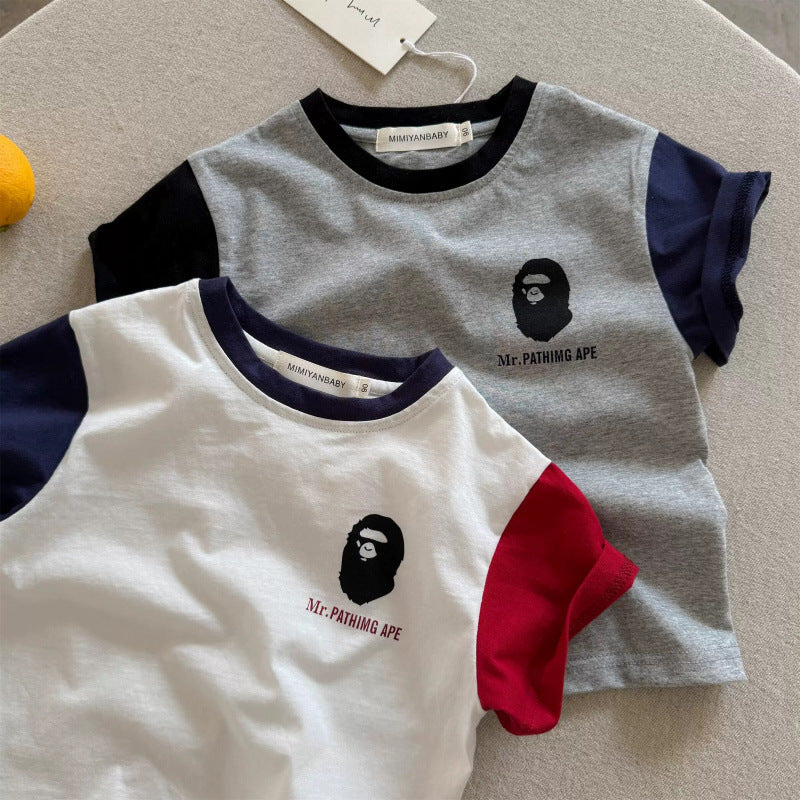 Kids Cotton Color Block T-Shirt Japanese Style Summer Top