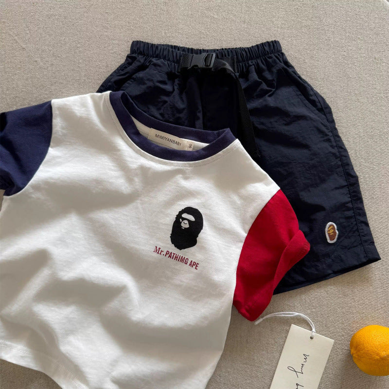 Kids Cotton Color Block T-Shirt Japanese Style Summer Top
