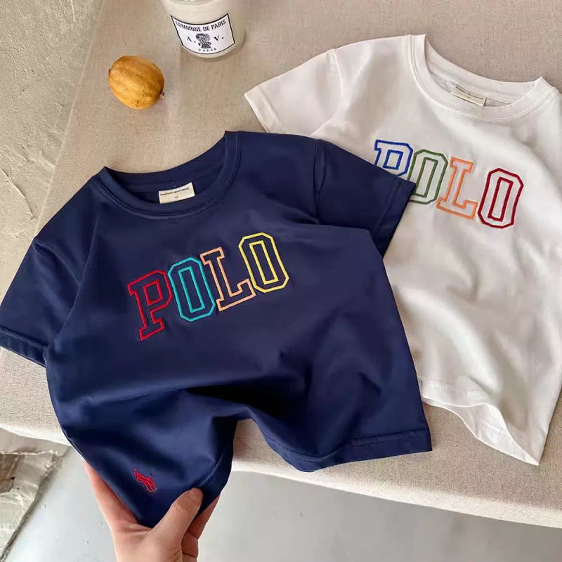 Kids Cotton Letter Embroidered T-Shirt Summer Casual Top