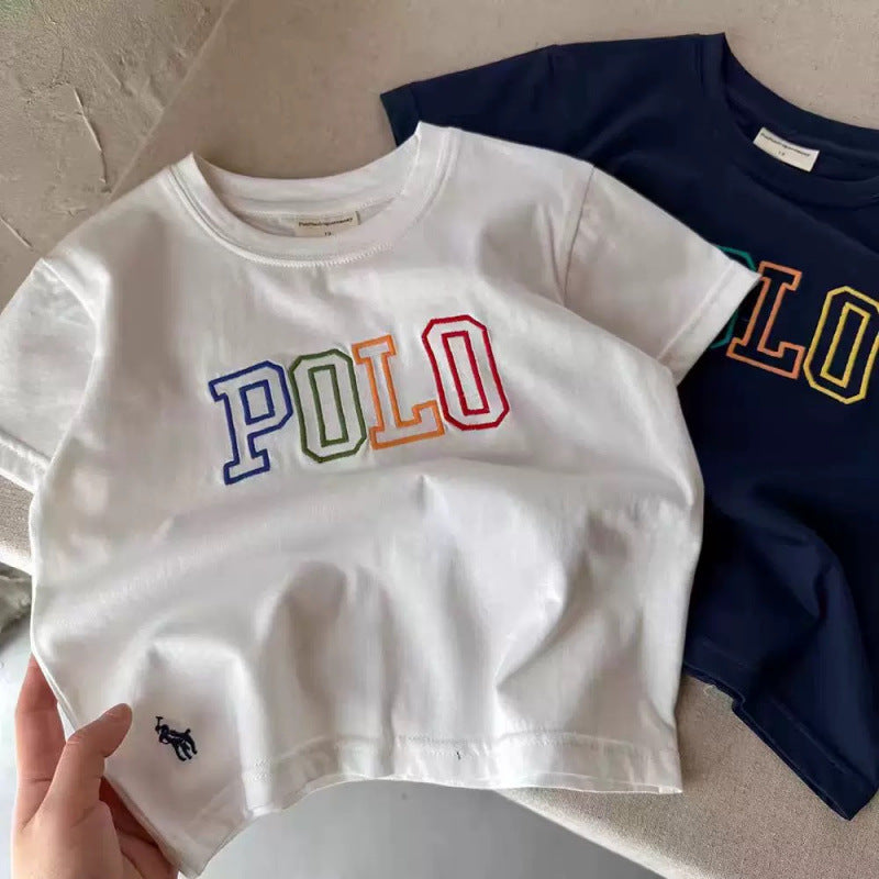 Kids Cotton Letter Embroidered T-Shirt Summer Casual Top