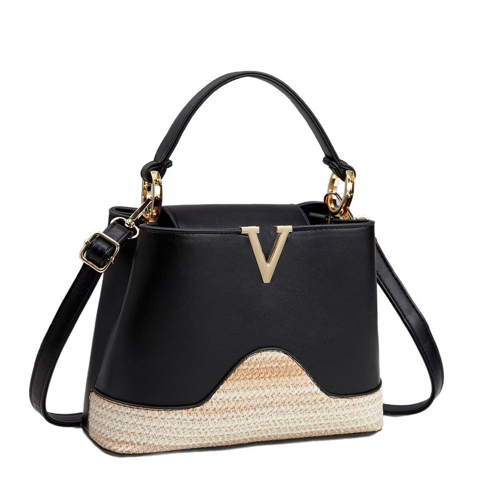 V-Shaped Woven PU Bucket Crossbody Bag for Women