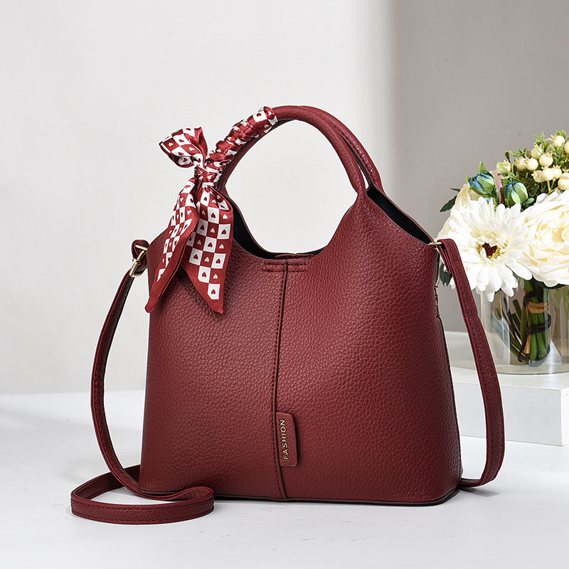 V-Shaped Woven PU Bucket Crossbody Bag for Women