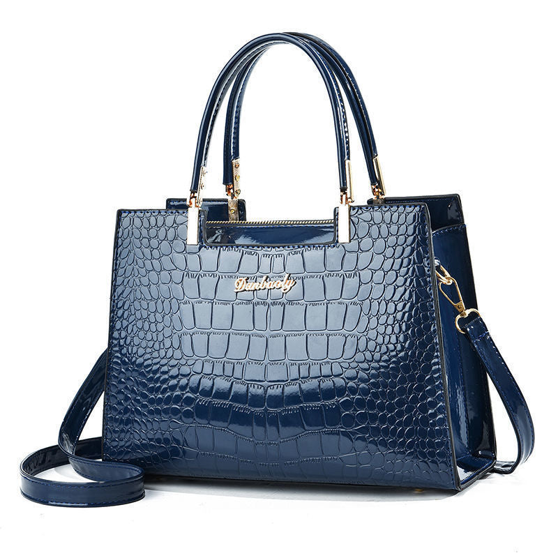 Crocodile Embossed Patent Leather Women Shoulder Handbag