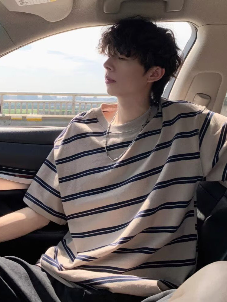 Men's Cotton Contrast Stripe Casual T-Shirt