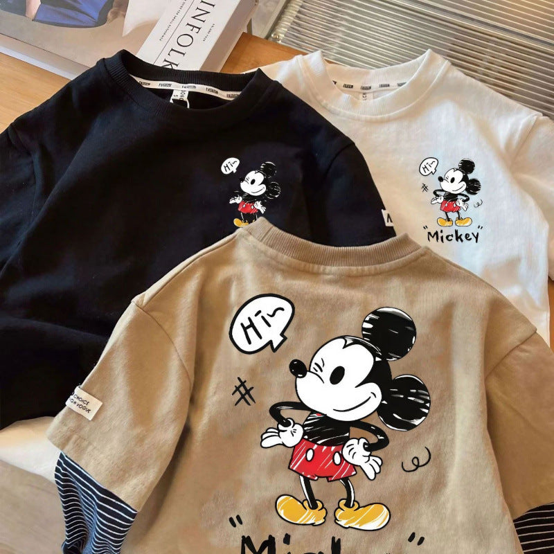 Kids Cotton Mickey Print Long Sleeve T-Shirt Casual Base Top
