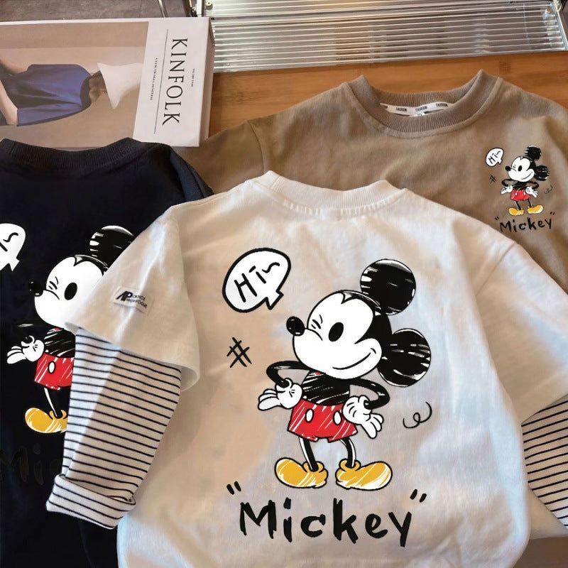 Kids Cotton Mickey Print Long Sleeve T-Shirt Casual Base Top