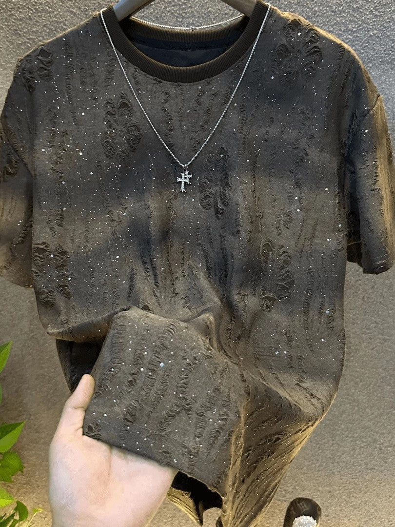 Men's Starry Gradient Loose Fit Ripped T-Shirt
