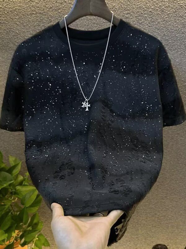 Men's Starry Gradient Loose Fit Ripped T-Shirt