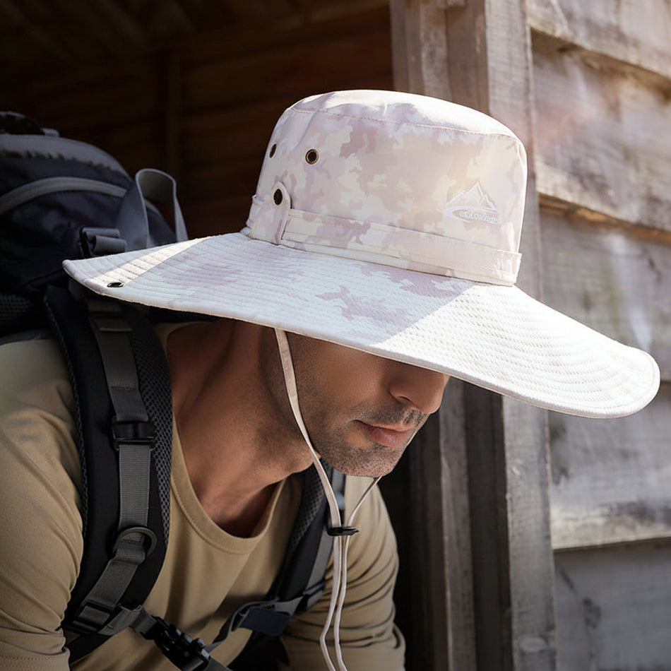 Men's Wide Brim Fishing Hat with Sun Protection and Ventilation