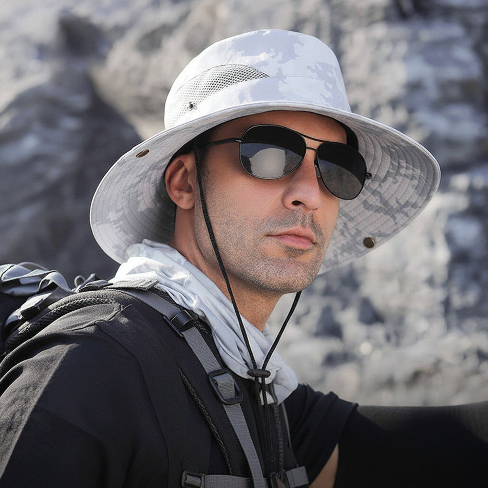 Men's Wide Brim Fishing Hat with Waterproof Sun Protection Design