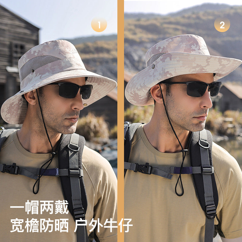 Men's Wide Brim Fishing Hat with Waterproof Sun Protection Design