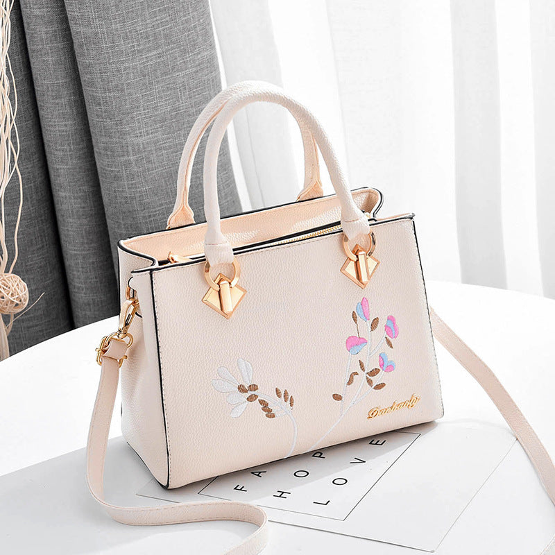 Embroidered Soft PU Leather Large Capacity Women Shoulder Bag