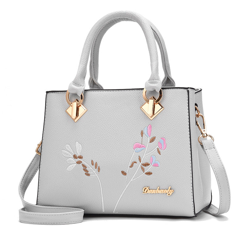 Embroidered Soft PU Leather Large Capacity Women Shoulder Bag